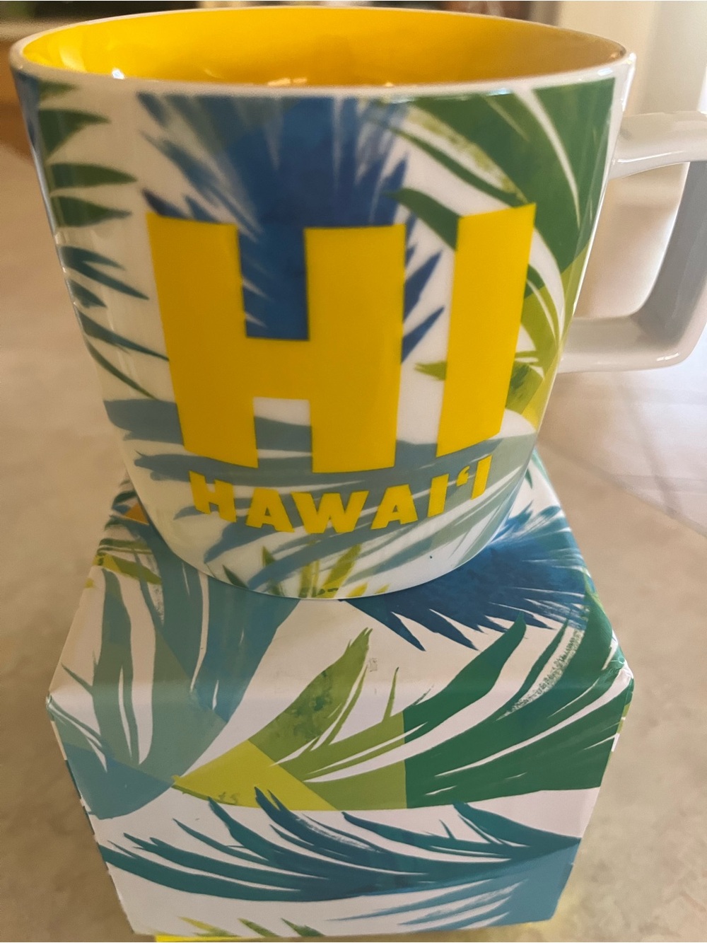 Starbucks Green Teal Palm Leaf Ceramic Mug